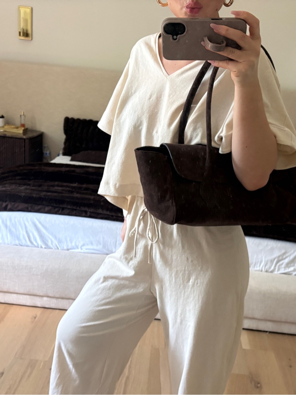 Classic Brown Suede Shoulder Bag - Women's Tote